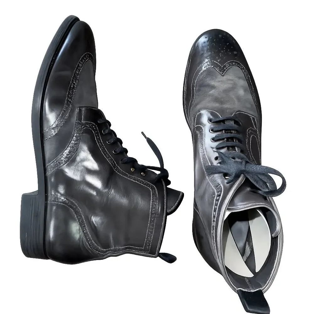 To Boot New York Wingtip Brogue Dress Boots Gunmetal Leather Suede Italy Men 13
